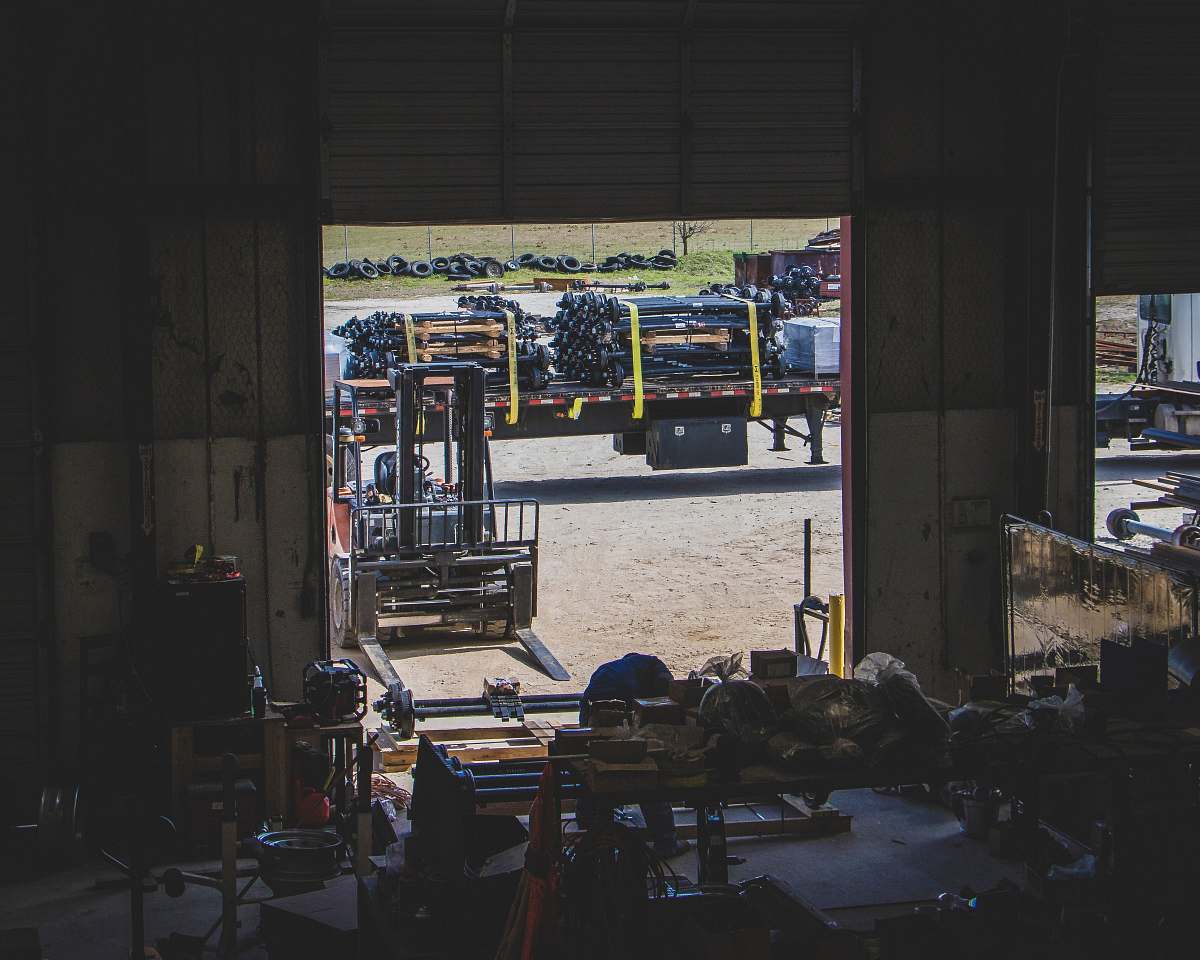 indoors black forklift outside factory interior design